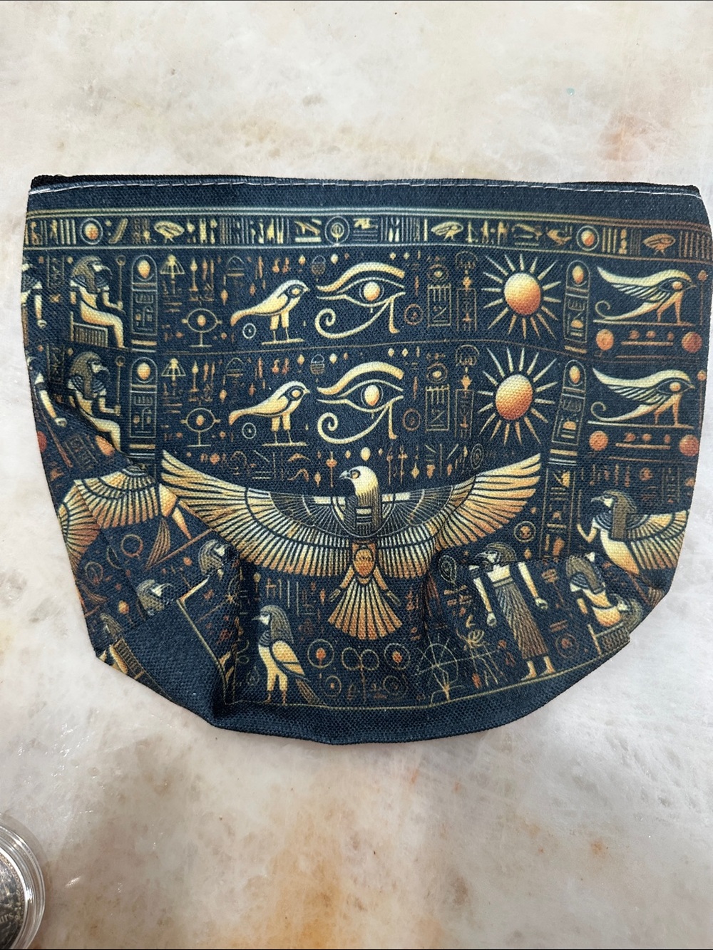 Egyptian Motif Canvas Cosmetic Pouch in Black and Gold